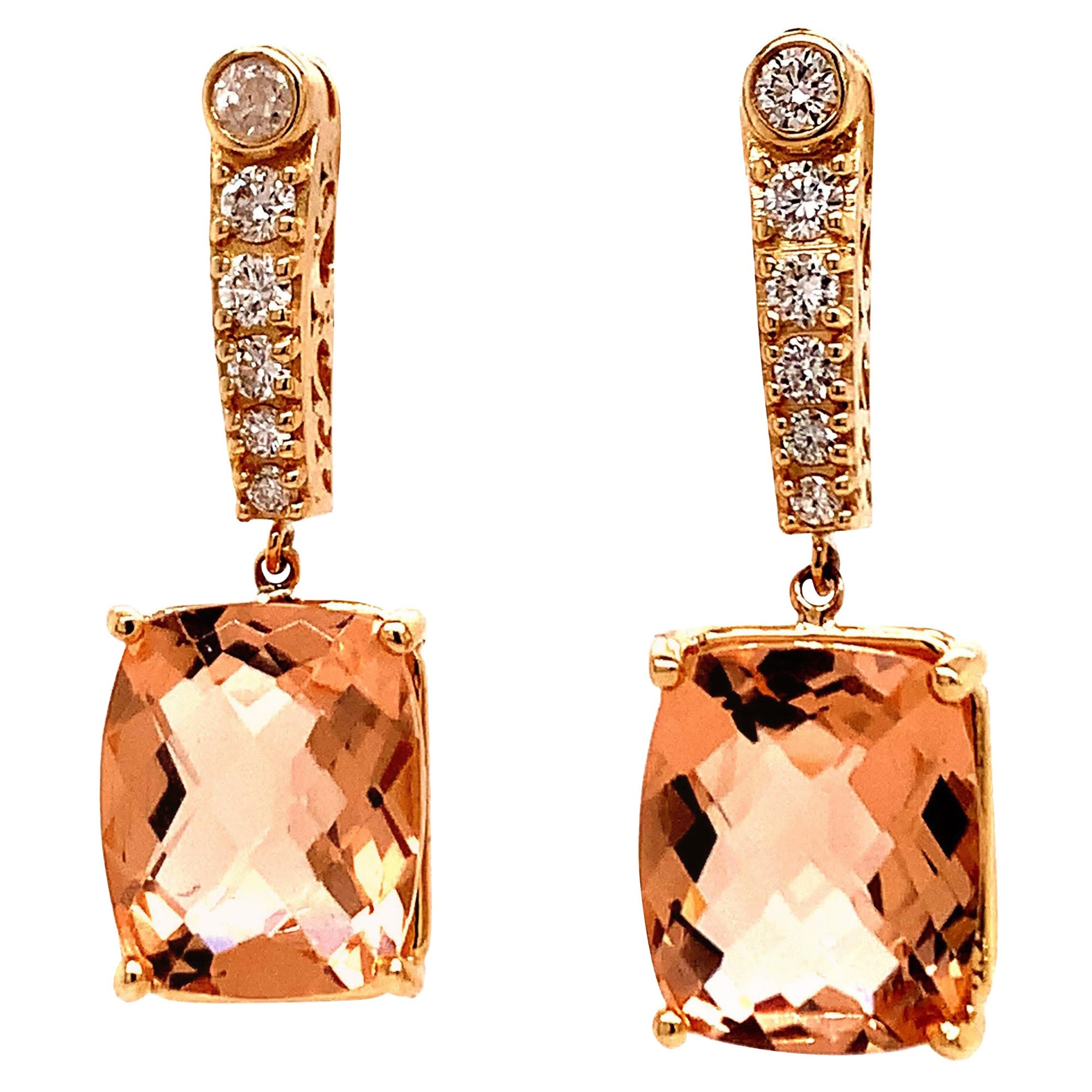 Natural Morganite Diamond Earrings 14k Gold 9.93 TCW Certified For Sale