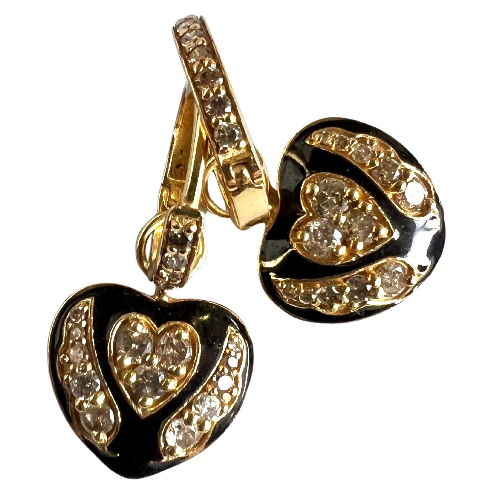 Weißer Diamant  Herz-Ohrringe Schwarz Emaille
