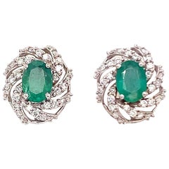 Diamond Emerald Earrings 14 Karat White Gold 2.17 TCW Certified