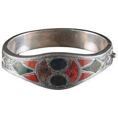 scottish silver bangles Antique Scottish Silver Bangle Beautiful Plaid Agates, circa 1860