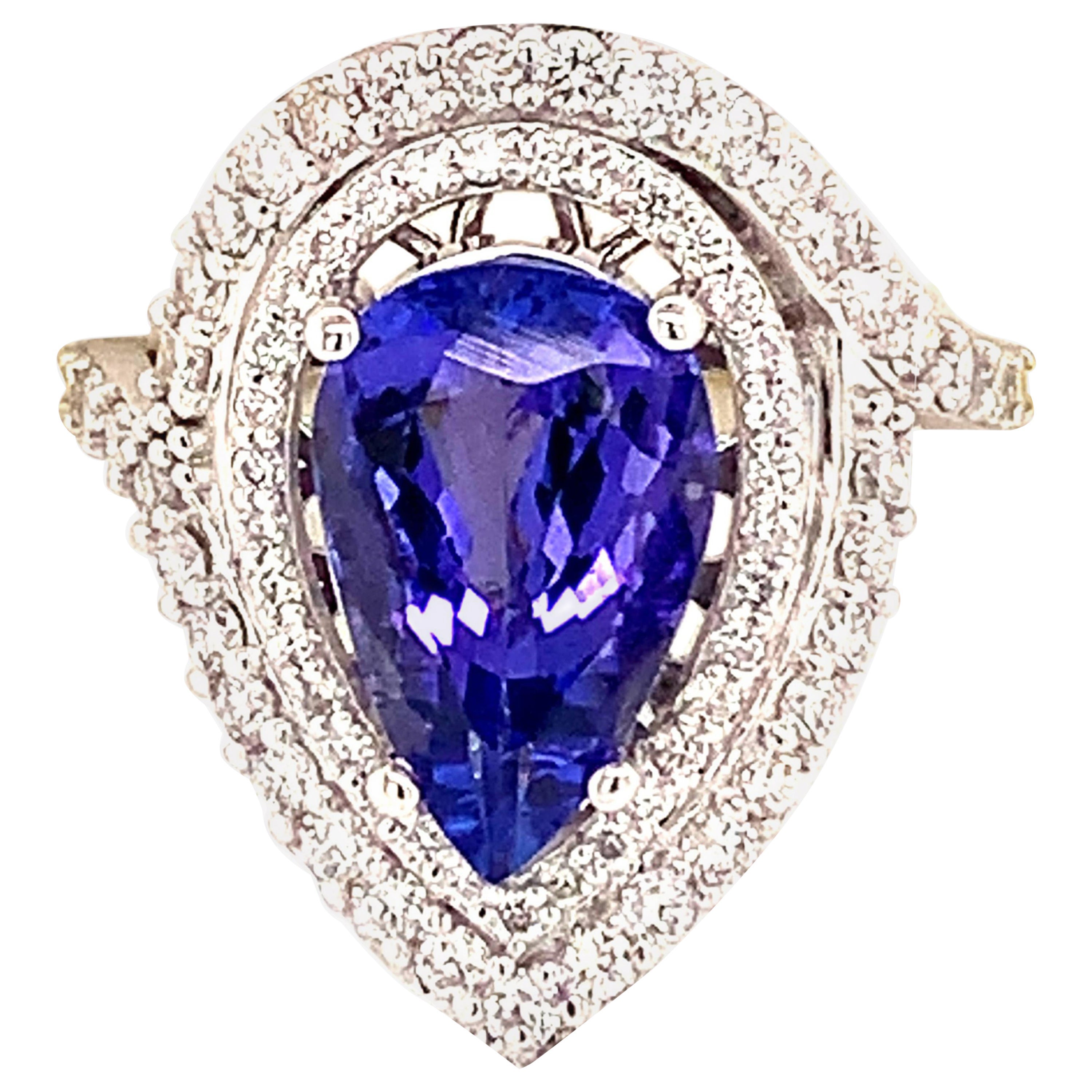 Natürlicher Tansanit Diamantring 14k Gold 4,54 TCW GIA zertifiziert
