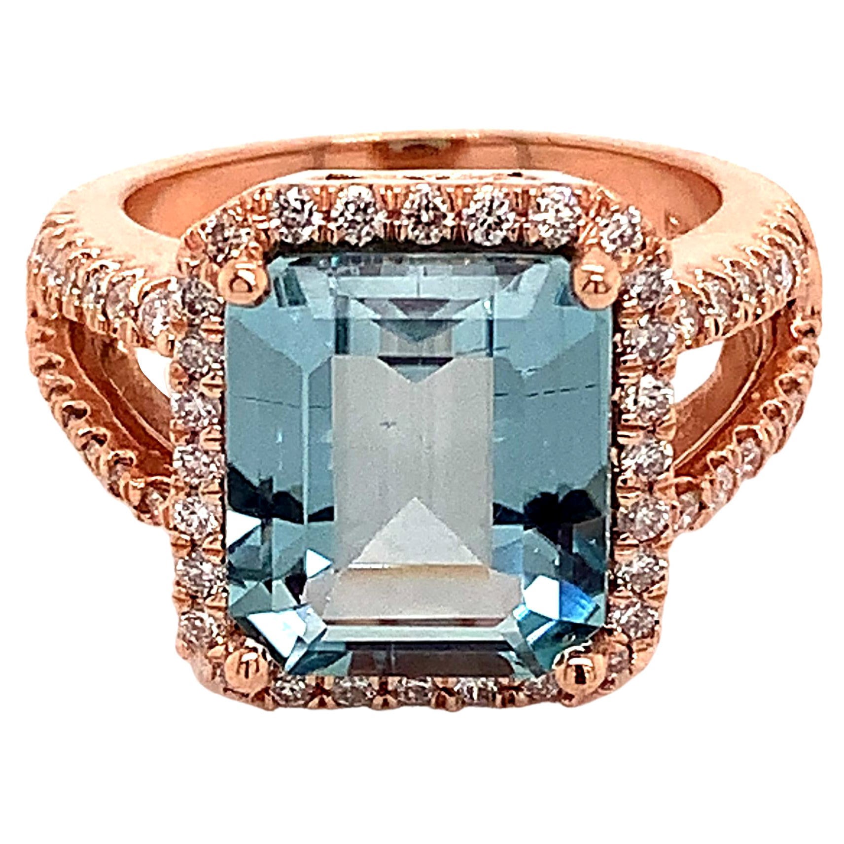 Anello con diamante e acquamarina in oro 14k certificato 6,25 TCW
