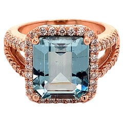 Diamant-Aquamarin-Ring 14k Gold 6,25 TCW zertifiziert