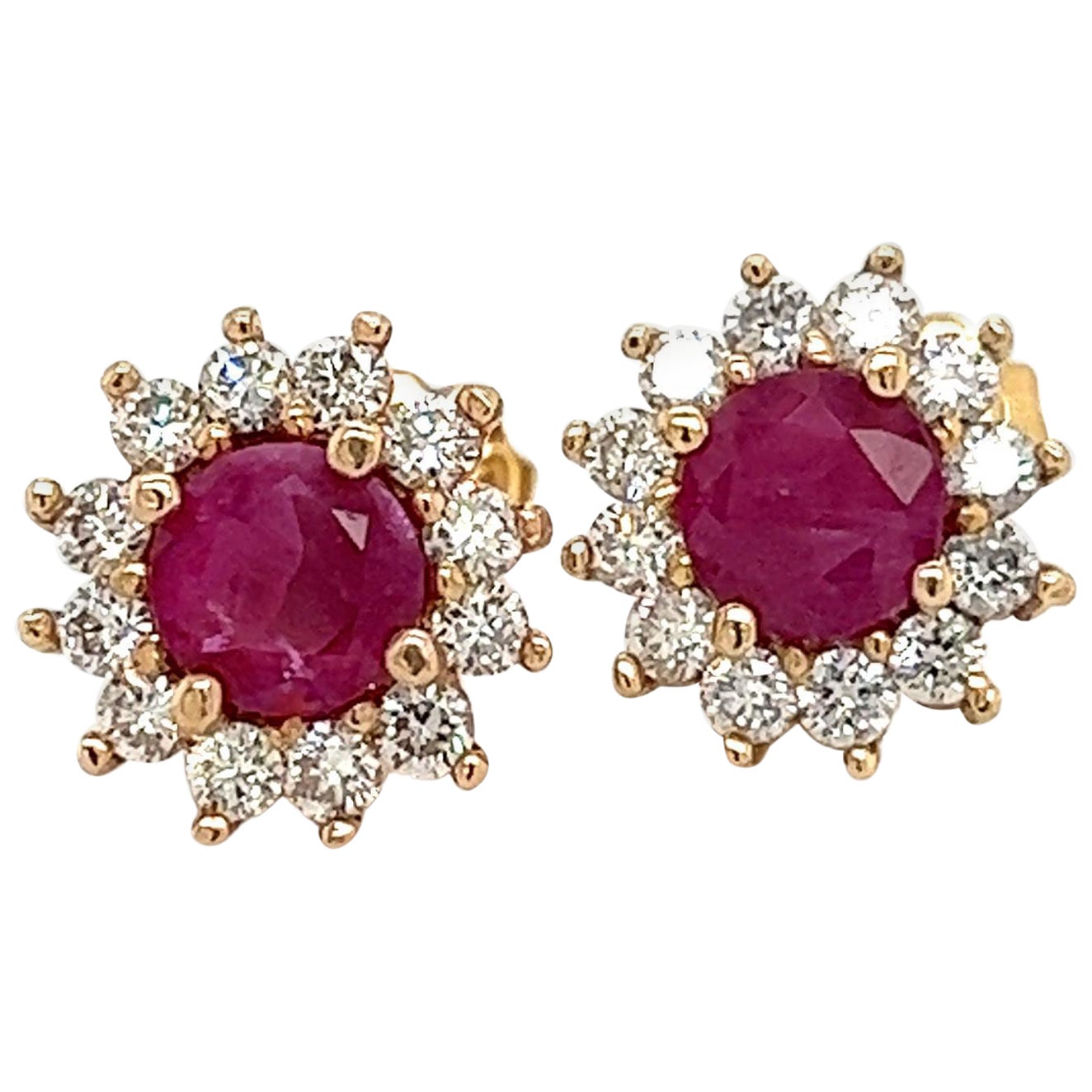 Pendientes Diamante Rubí Natural Oro Amarillo 14k 2.20 TCW Certificado