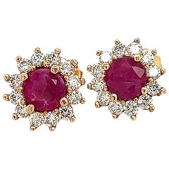 Pendientes Diamante Rubí Natural Oro Amarillo 14k 2.20 TCW Certificado