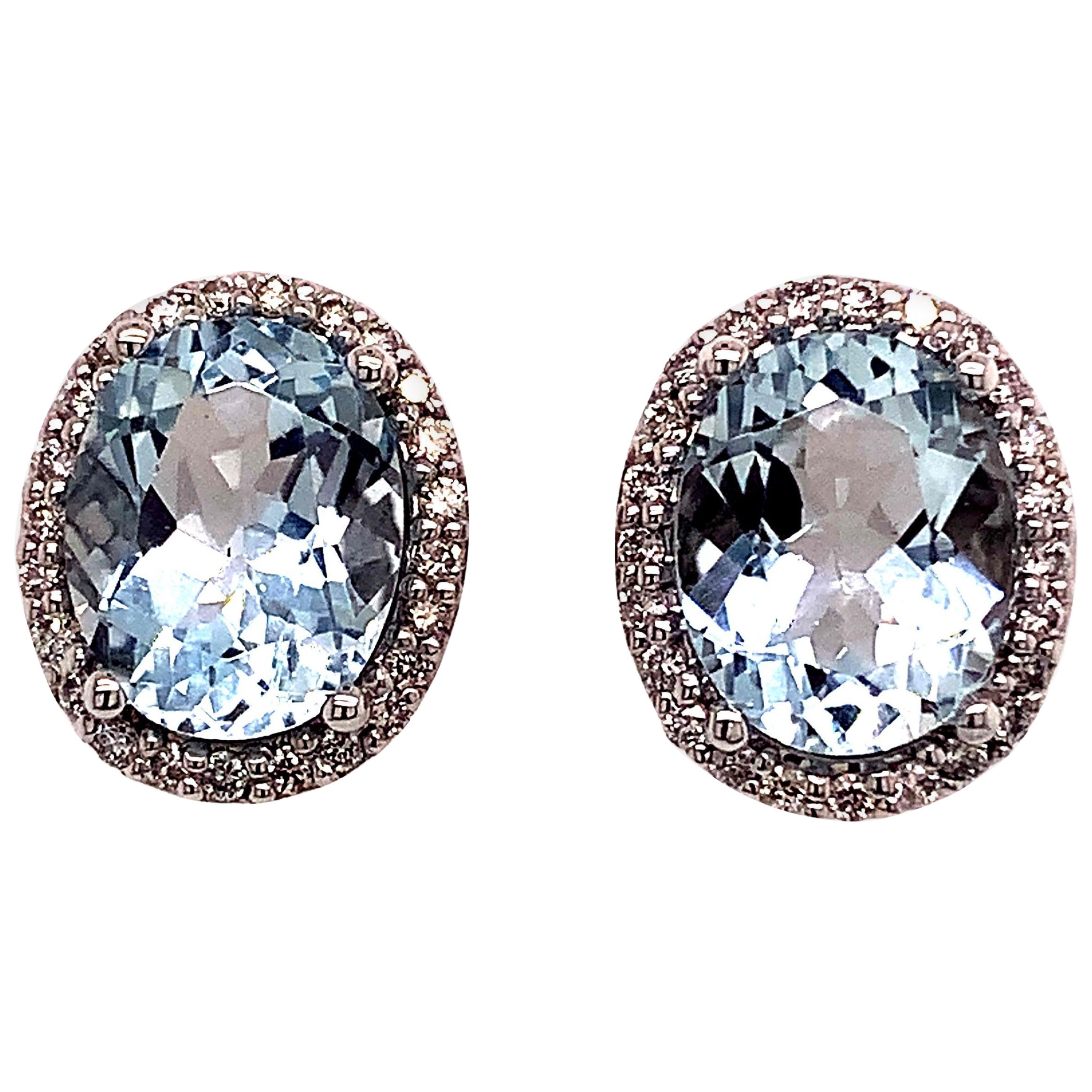Natural Aquamarine Diamond Stud Earrings 14k WG 5.46 TCW Certified