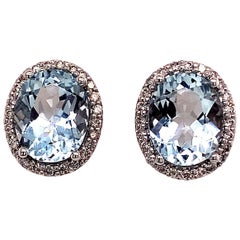 Orecchini con diamanti di acquamarina naturale 14k WG 5,46 TCW certificati