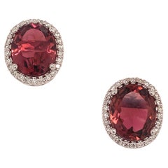 Natural Tourmaline Diamond Stud Earrings 14k WG 5.85 TCW Certified