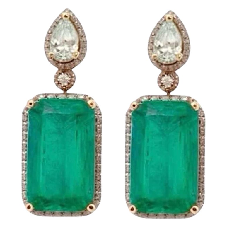 Natural Emerald Diamond Earrings 14k Gold 5.0 TCW Certified For Sale