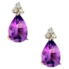 Orecchini con diamanti di ametista naturale in oro 14k W certificati 3,62 TCW