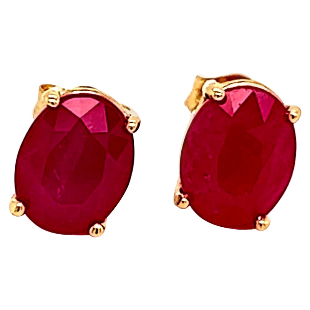 Oval Shape Ruby Stud Earrings 14k Y Gold 4.03 TCW Certified For Sale