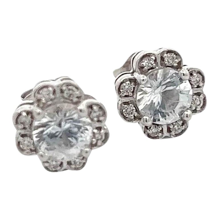 Pendientes de zafiro natural con diamante en oro blanco de 14k 1,62 TCW certificado