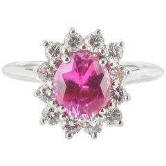 Vintage 1960s French Pink Sapphire Diamond White Gold Ring