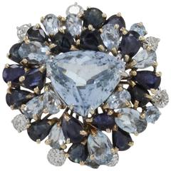 diamonds Blue Sapphires Aquamarine Gold Fashion Ring