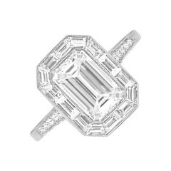 Emerald Cut Diamond Engagement Diamond Halo Ring (GIA Approx 2-Carats), Platinum