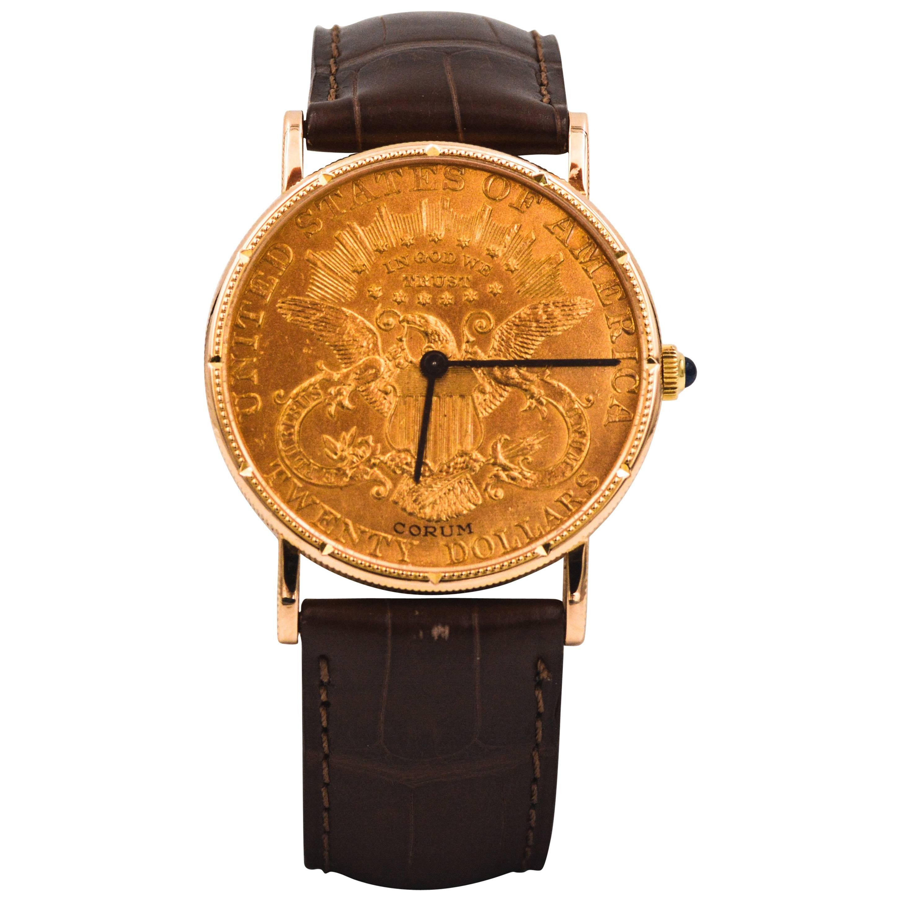 Corum Yellow Gold Liberty $20 Coin Face Manual Wind Wristwatch 