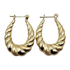 14 Karat Yellow Gold Shrimp Oval Hoop Earrings #20464