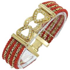 Yellow Gold Coral and Diamond Bracelet