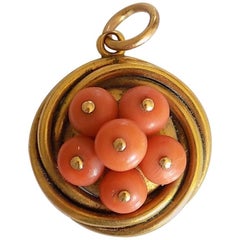 15K Victorian Gold Coral Hair Locket Pendant