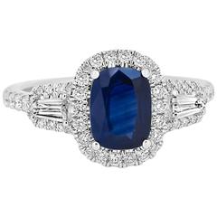 1.67 Carat Cushion Blue Sapphire Diamond Halo Gold Ring 3