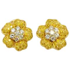 Breathtaking 18 Karat Natural Yellow and White Diamond Earrings