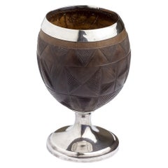 Antique Carved Coconut With Sterling Silver Mounts Attributed to Horace Woodward & Co