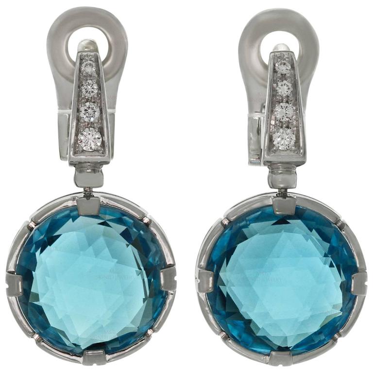 Bulgari Paesi Diamond Blue Topaz White Gold Drop Earrings For Bulgari Paesi Diamond Blue Topaz White Gold Drop Earrings For