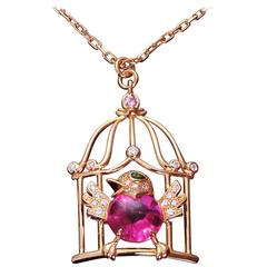 Cartier Free as a Bird Diamond Rubellite Peridot Rose Gold Necklace