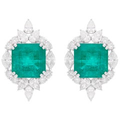 Orecchini con smeraldo da 22,26 carati Diamante rotondo a pera da 6,17 carati Oro bianco 14 carati