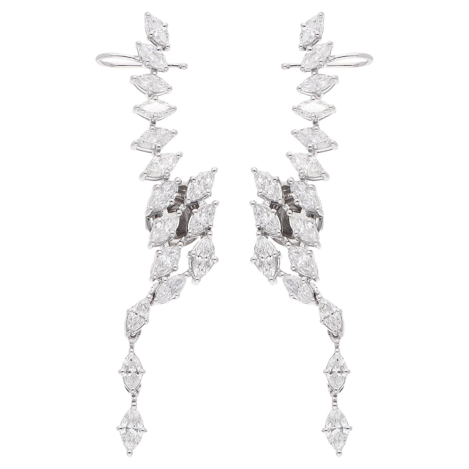 3.02 Carat SI/HI Marquise Diamond Ear Cuff Earrings 14 Karat White Gold Jewelry For Sale