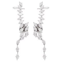 Orecchini a bracciale con diamanti marquise da 3,02 carati SI/HI Gioielli in oro bianco 14 carati