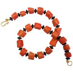 Michael Kneebone Salmon Branch Coral Black Onyx Nugget Necklace 1