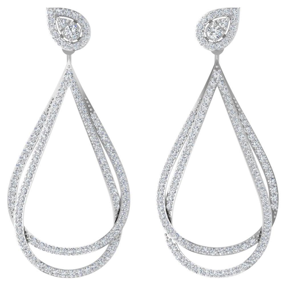 Real 1.80 Carat SI Clarity HI Color Diamond Dangle Earrings 14 Karat White Gold