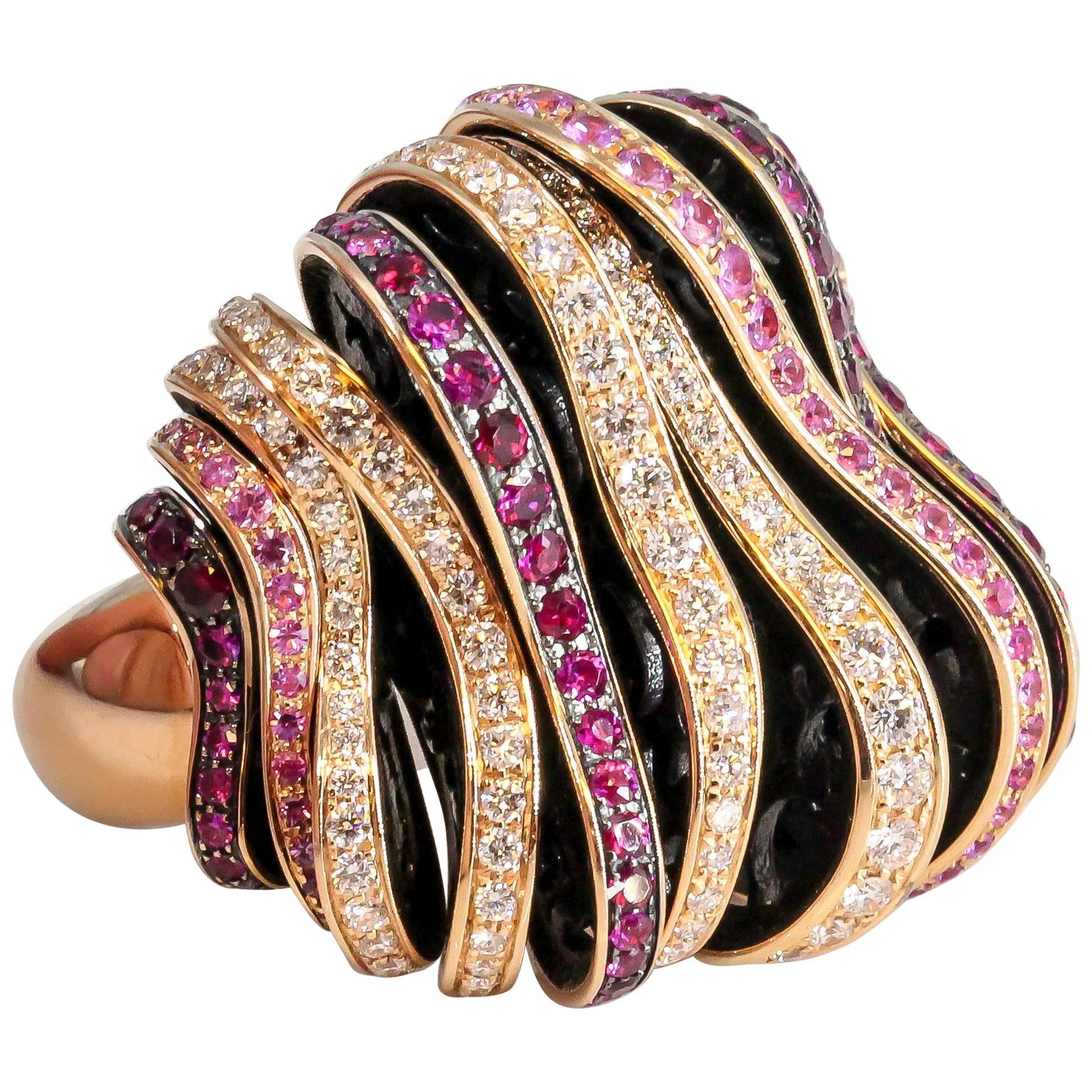 De Grisogono Pink Sapphire Red Ruby Diamond Rose Gold Fashion Ring
