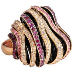Retro De Grisogono Pink Sapphire Red Ruby Diamond Rose Gold Fashion Ring