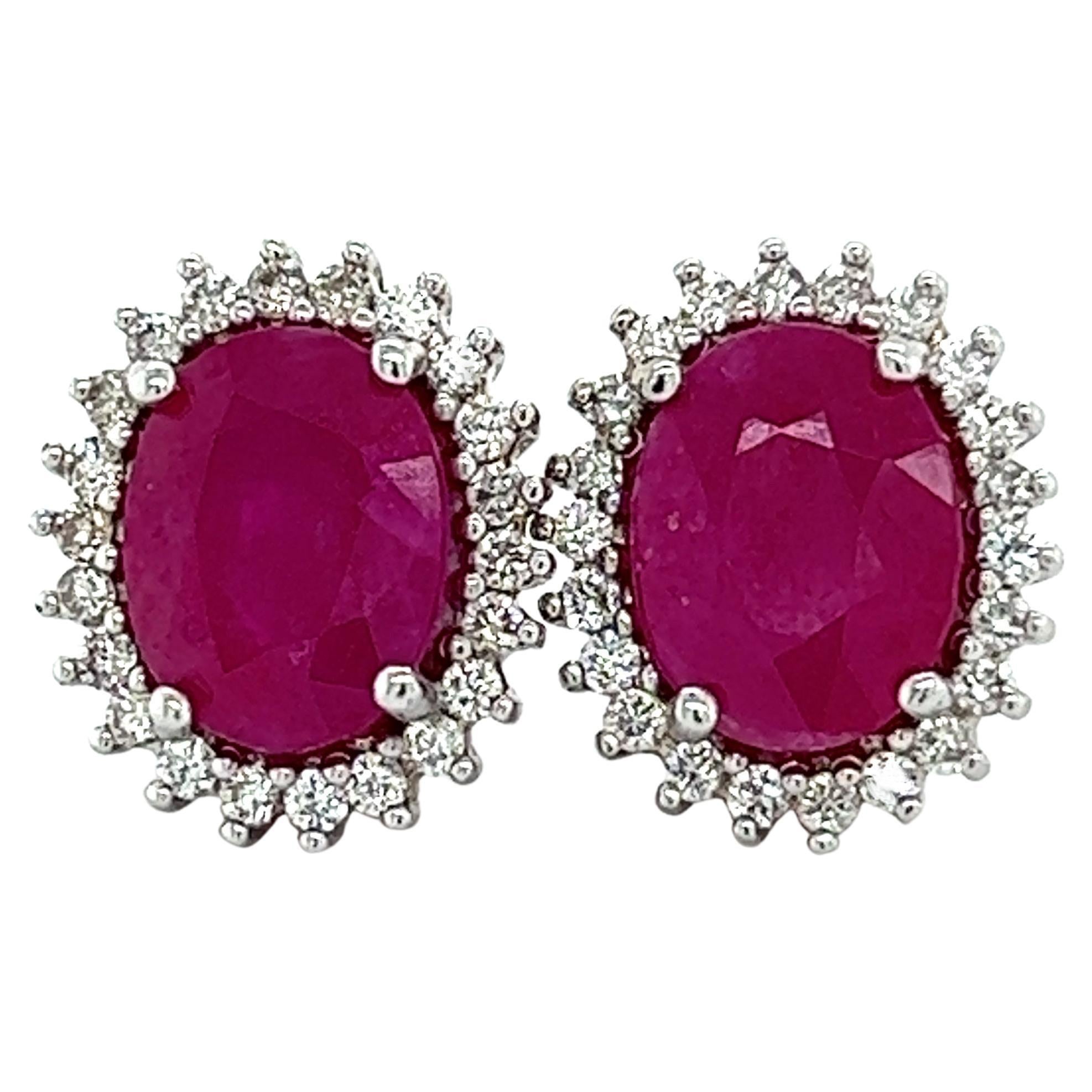 Natural Ruby Diamond Stud Earrings 14k W Gold 5.74 TCW Certified For Sale