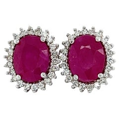 Pendientes de diamante rubí natural en oro de 14k W 5,74 TCW certificado
