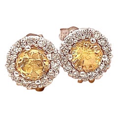 Natural Sapphire Diamond Stud Earrings 14k W Gold 2.84 TCW Certified