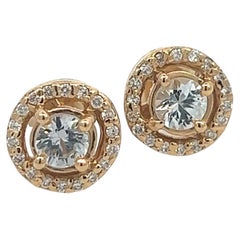 Natural White Sapphire Diamond Stud Earrings 14k Yellow Gold 0.97 TCW Certified