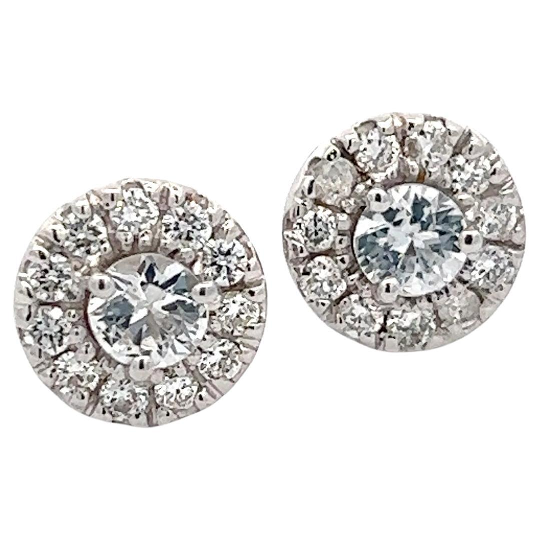 Natural White Sapphire Diamond Stud Earrings 14k W Gold 1.26 TCW Certified