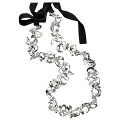 Nathalie Jean Freshwater Pearl Sterling Silver Silk Ribbon Chain Necklace
