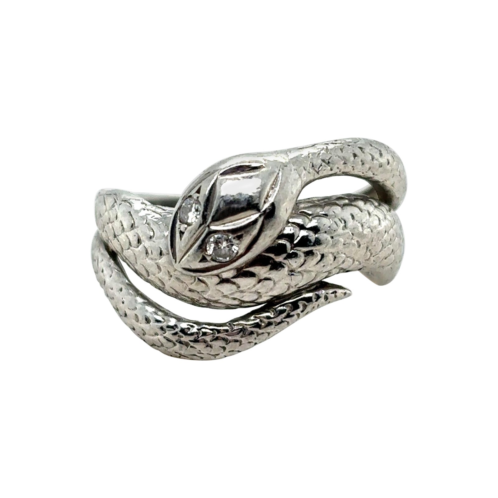 Vintage Diamond Platinum Snake Ring, Circa 1970