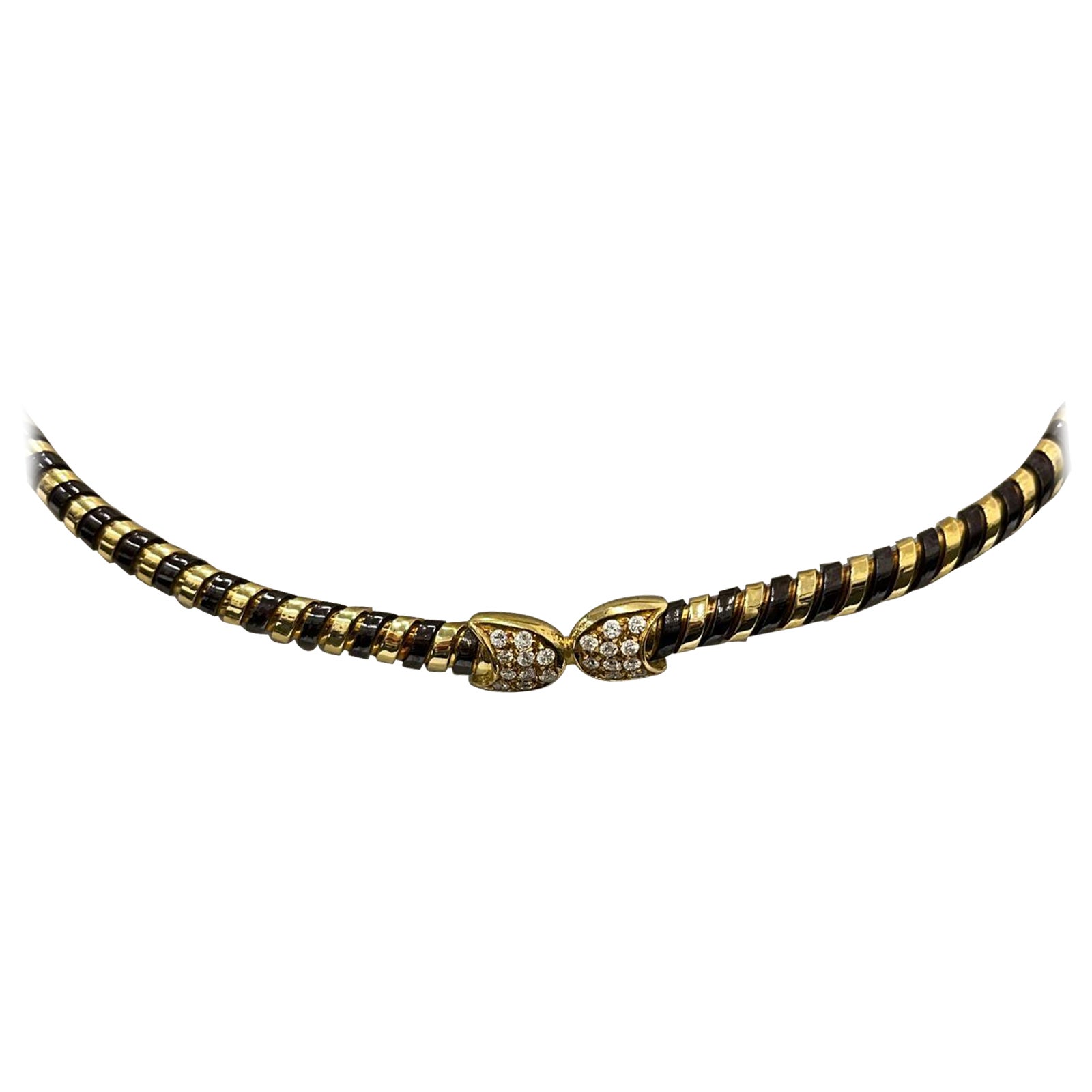 Vintage Italian 18ct Yellow Gold & Steel Diamond Necklace