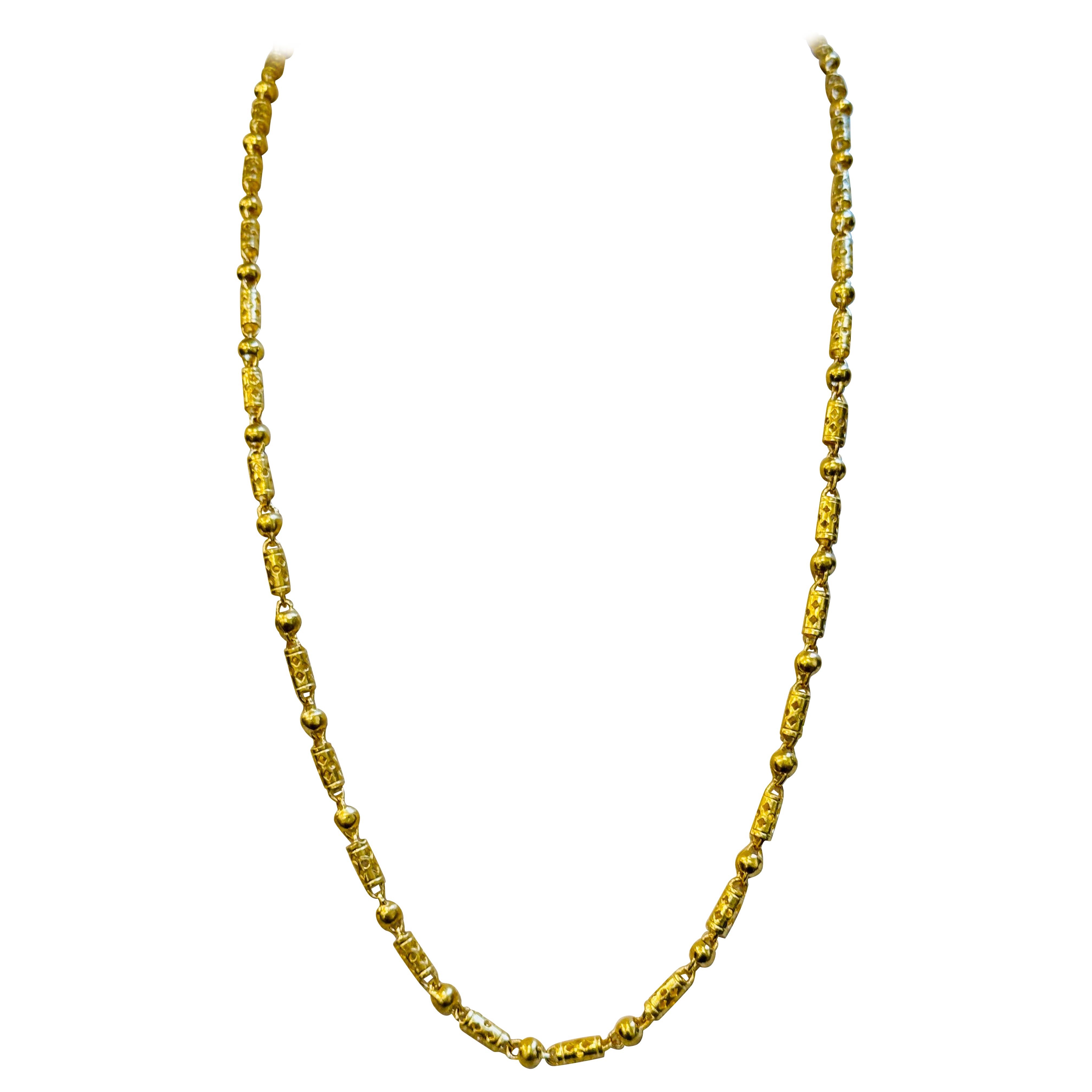 Vintage 31.5 Gm Pure 24 Karat Yellow Gold Handmade  Chain 22 inch long For Sale
