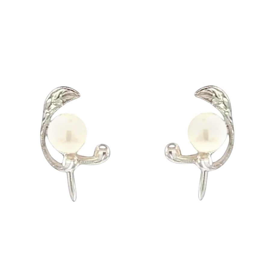 Pendientes de clip de perla Akoya Mikimoto Estate Plata de ley 6,19 mm