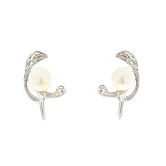 Mikimoto Estate Akoya Pearl Clips Earrings Sterling Silver 6.19 mm
