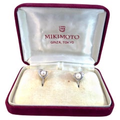 Mikimoto Estate Akoya Pearl Clips Earrings 5 mm Silver