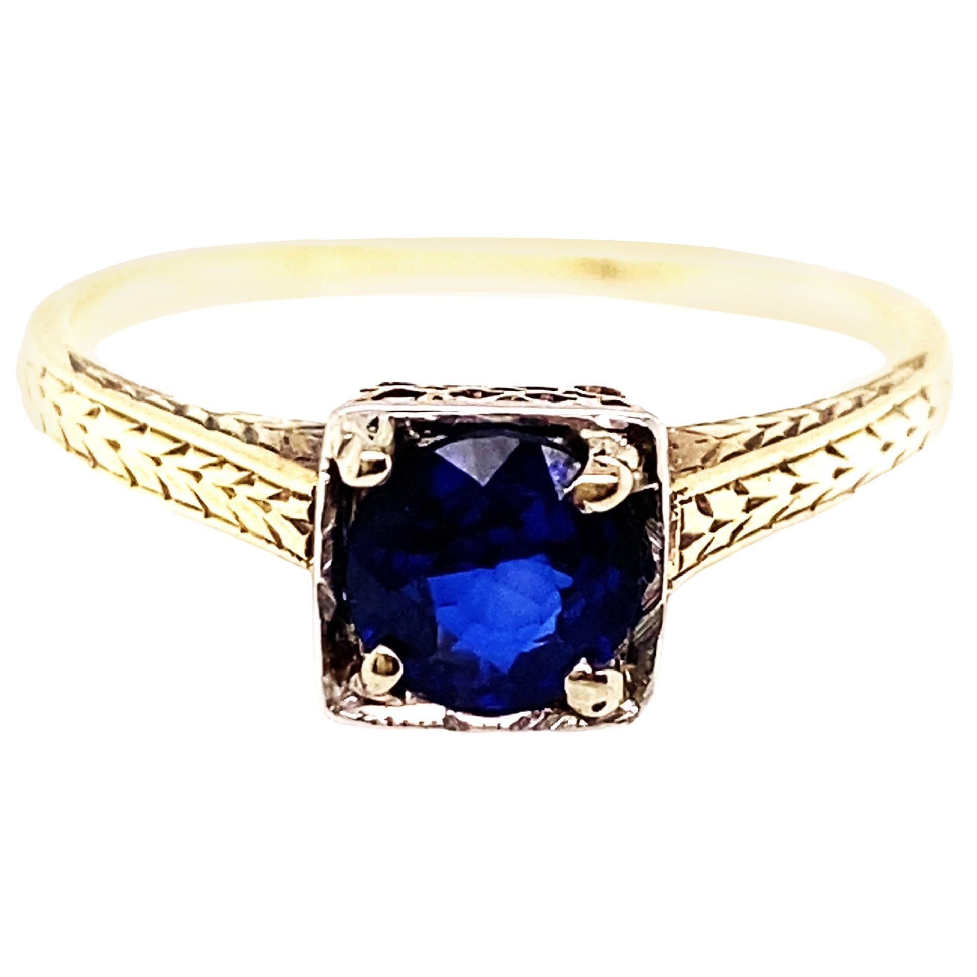 Art Decó Zafiro Anillo de compromiso de cóctel .65ct 14k Antiguo Original 1920s-193