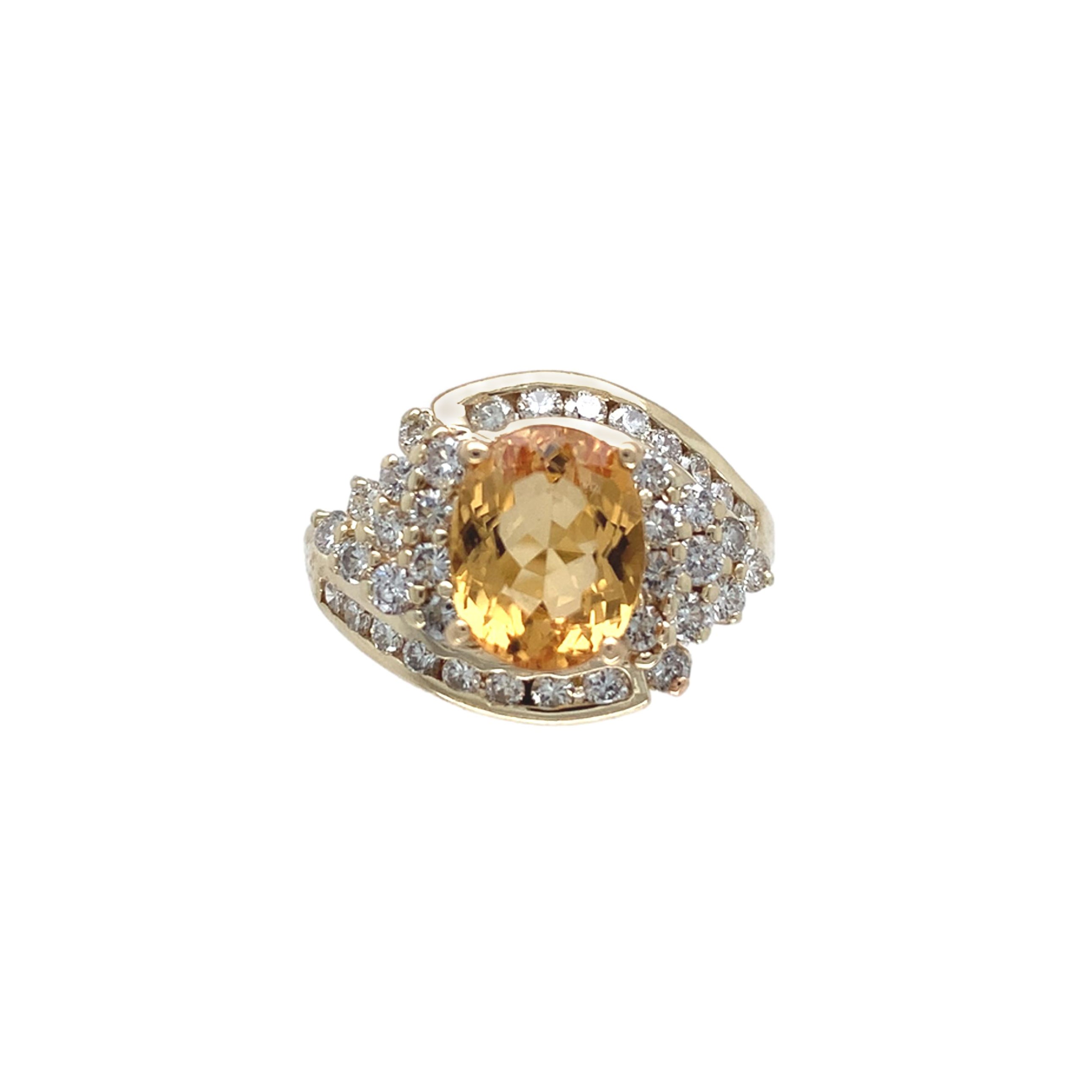 14K Yellow Gold  2.95 carat Precious Topaz and Diamond Ring size 7.75