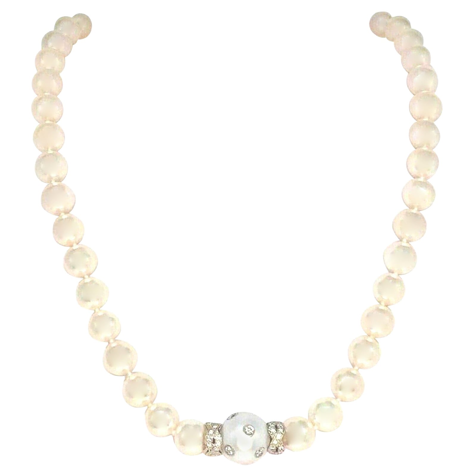 Diamond South Sea Akoya Pearl Necklace 14k White Gold Certified